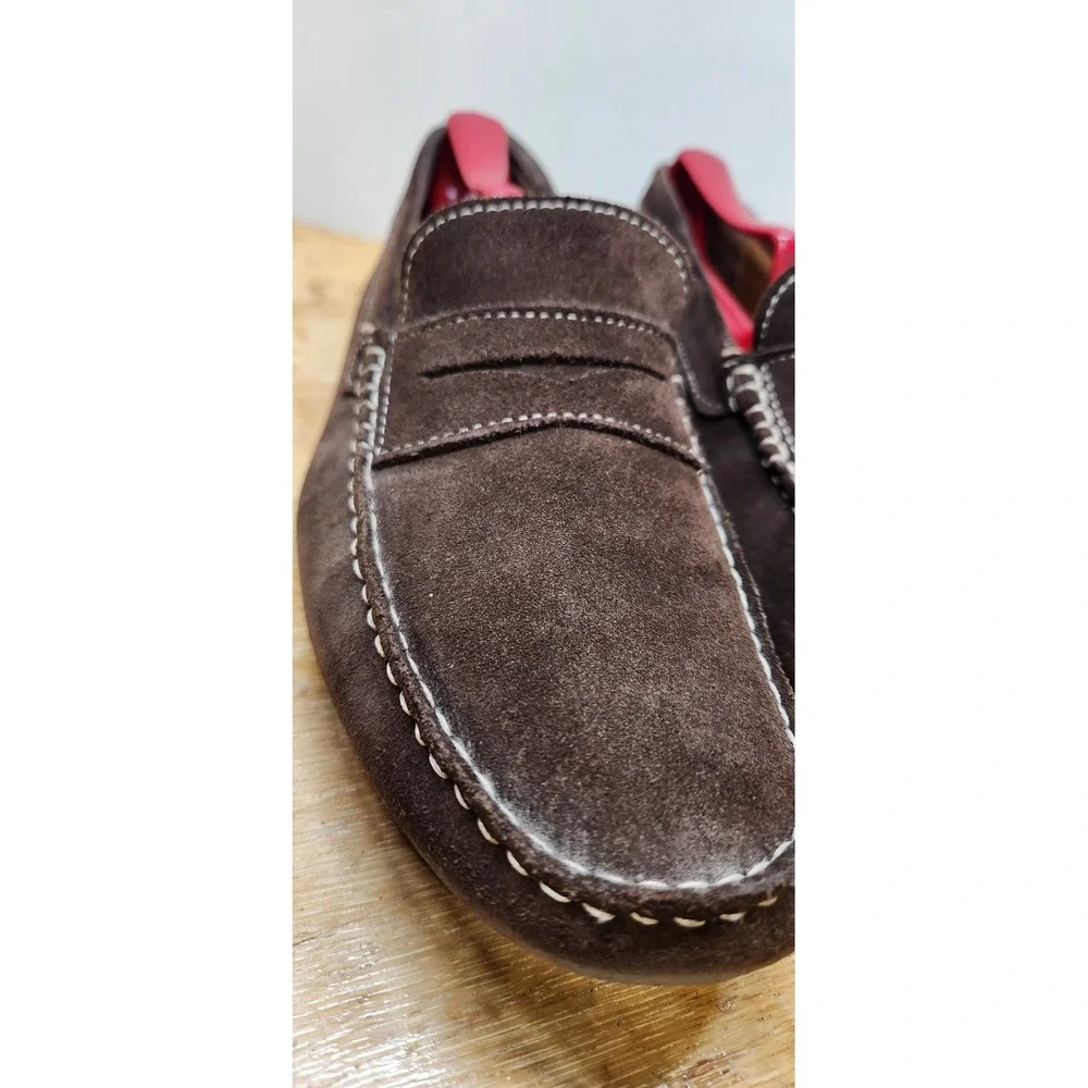 Loake Mens Brown Suede Driving Loafers Penny Moccasins Contrast Stitching
